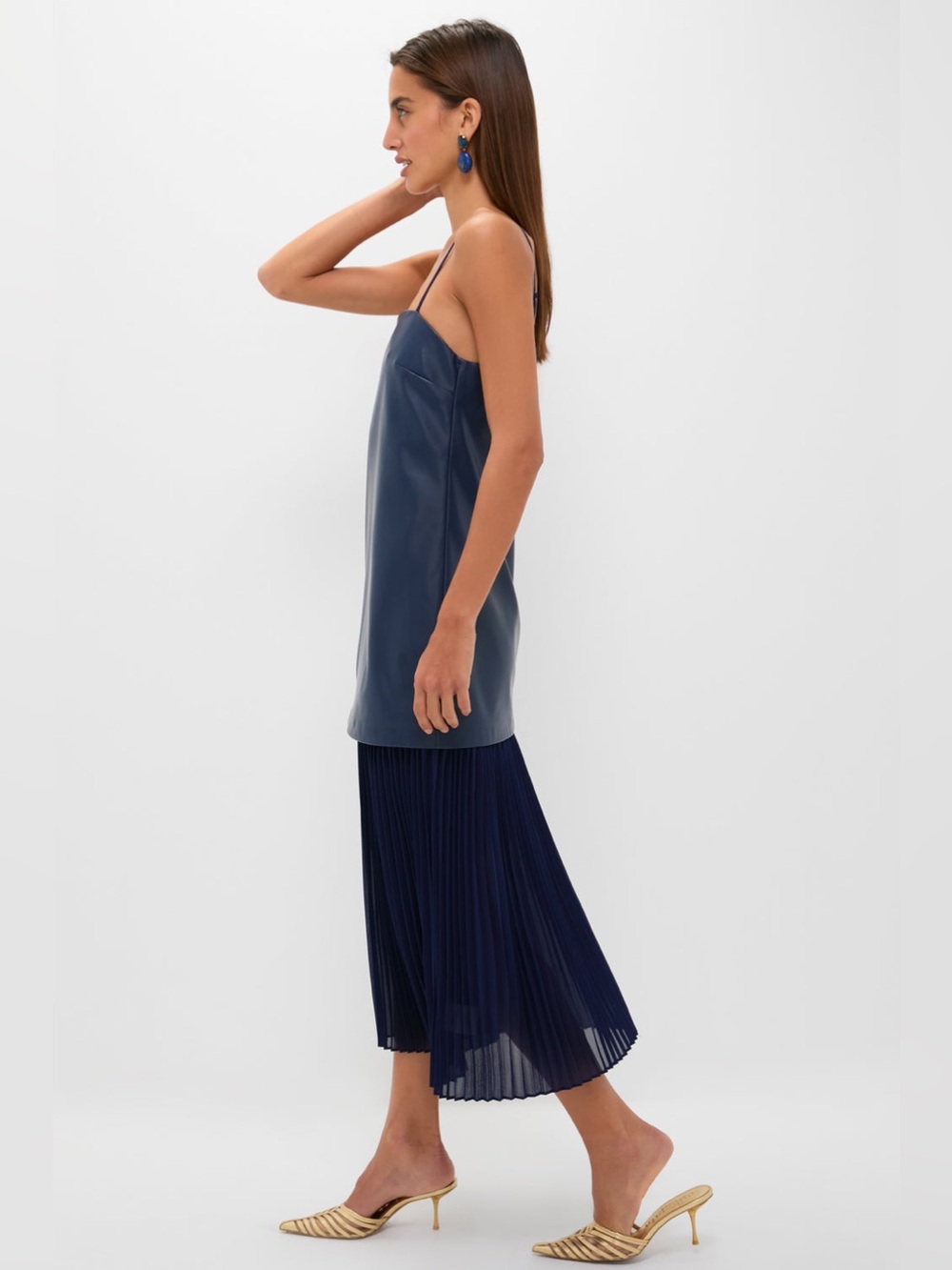 NWT Tuckernuck Hyacinth House Ozzy Mixed Media Pleated Midi Dress Medium - Picture 3 of 16